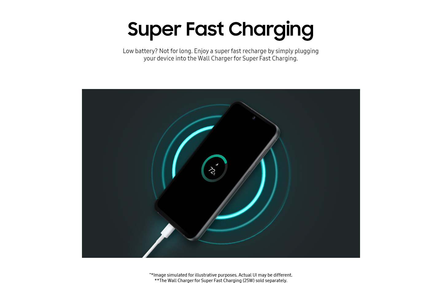 A Galaxy S23 FE connected to a charger with the text 72% onscreen.