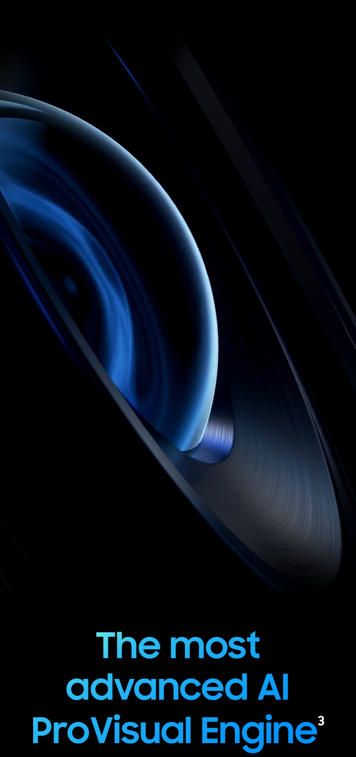 Close up of inside of Galaxy S25 Ultra camera lens rotates and then is seen at an angle from the side. Reflections and virtual light rotate above the lens before disappearing back inside it.
