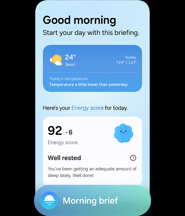 Now Brief sends personalized briefs throughout the day. Morning brief includes weather and Energy Score updates, a brief for your commute includes driving tips and an expiring coupon update and Evening brief includes a recap of the day with pictures from your gallery.
