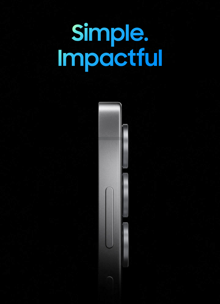 Close up of the top of Galaxy S25 Ultra side profile shows the sleek design. The device rotates to show its rounded corners and S Pen slides up into view.