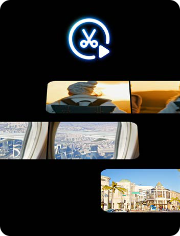 Highlights from a number of different videos are seen being edited together using Auto Trim.