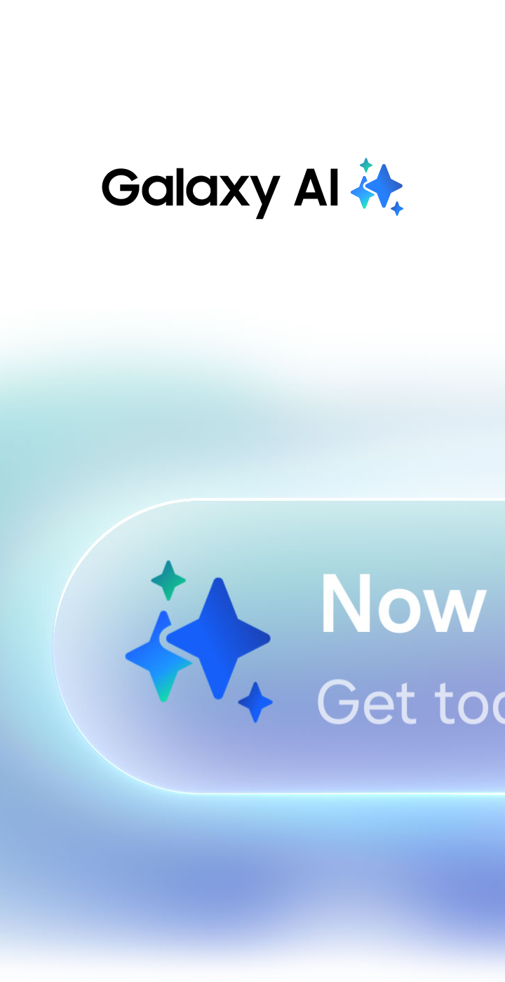 Now Bar enters from left to right with an alert from Now Brief. Now Bar then moves to the bottom of the main screen of Galaxy S25 plus that comes into focus. Three other alerts from Now Bar appear stacked above the first one, timer, music and exercise.