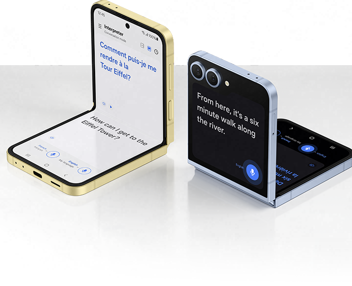 A conversation in two languages is transcribed and translated in real time.