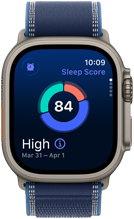 Sleep score circle graph and rating on Apple Watch Ultra 3, full analysis open on paired iPhone