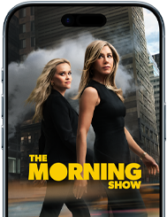 An iPhone Air front screen showing the Apple TV+ series the Morning Show