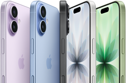 iPhone 17, exterior front, exterior rear, exterior side, five colours: Lavender, Mist Blue, Black, White and Sage.